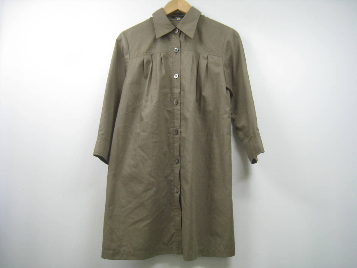 BOSCH ボッシュ シャツワンピース 長袖 膝丈 麻35% 茶 ブラウン サイズ38拍卖