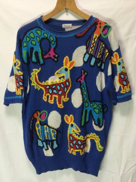 レア FICCE YOSHIYUKI KONISHI 怪獣 半袖 サマーニット 総柄 モンスター 動物 立体編み ヨシユキコニシ ドン小西拍卖