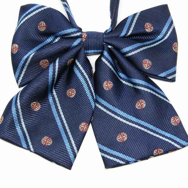 「aam-a2」 制服リボン エンブレムストライプ 紺 上質 大きめ ふんわり拍卖