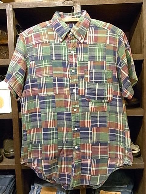 日本製 SHIPS チェック柄 パッチワーク ツギハギ 半袖 シャツ SIZE M シップス拍卖