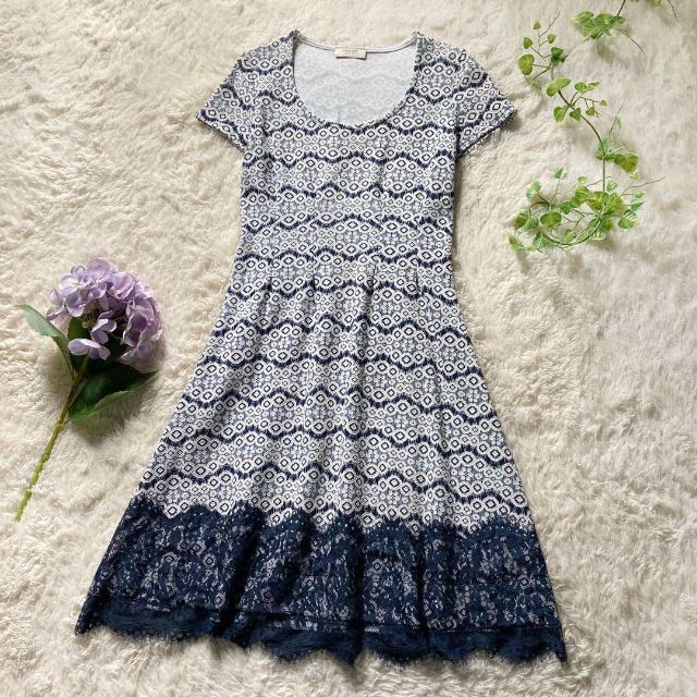 フランス製 フィフィーユ 美シルエット ジャージー素材 フレアワンピース レース レディース S~M相当 FIFILLES Paris拍卖