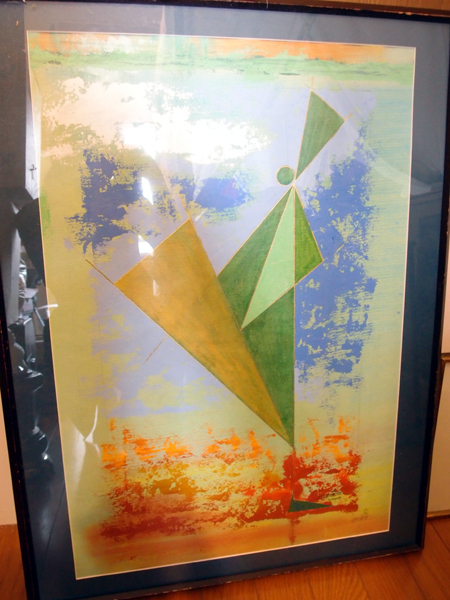 ★水彩 抽象画 虹色の絵 幾何学図形 アブストラクト拍卖