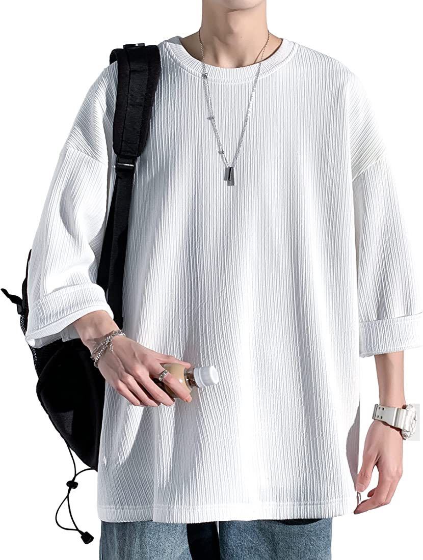 夏服 メンズ tシャツ メンズ 七分袖 半袖 大きいサイズ 無地 ブランド ゆったり 白 黒 tシャツ 服 メンズ 2XLサイズ拍卖