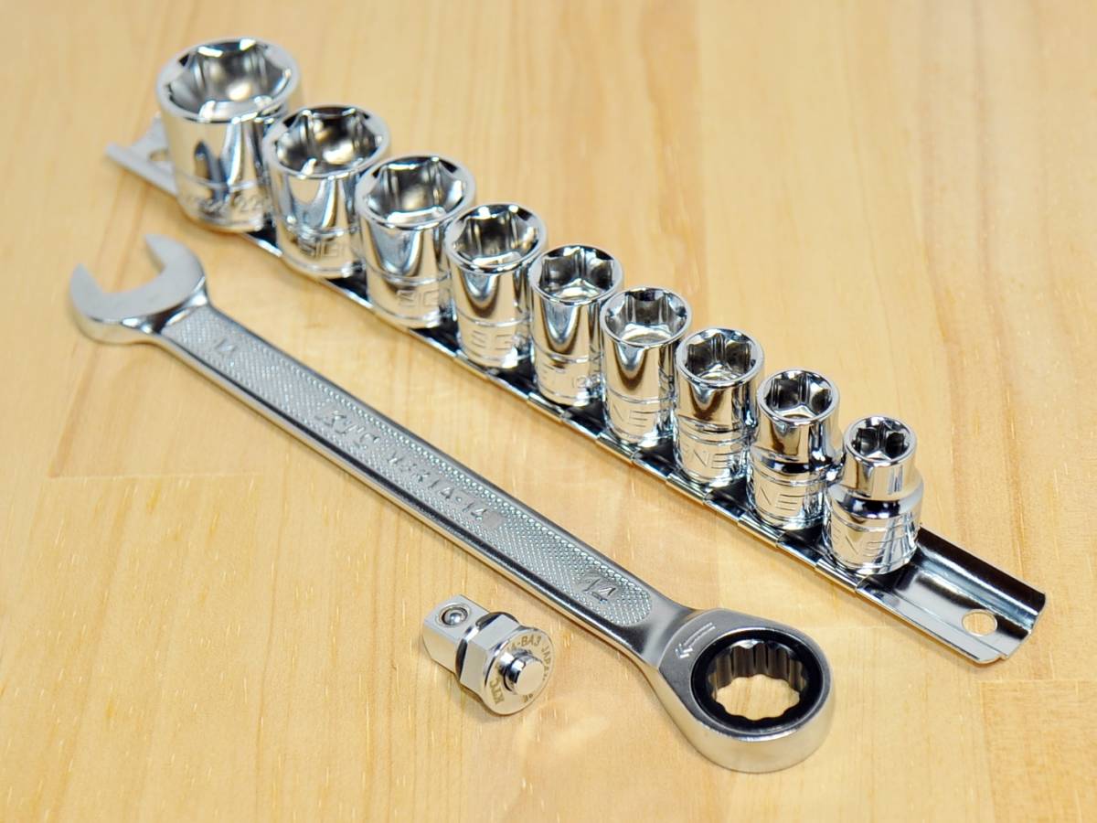 ◆SIGNET 9.5sq ソケット 9個 KTC ラチェットコンビレンチ MSR1A-14 BZ14-BA3◆9.5sq ラチェットハンドル ギアレンチ拍卖