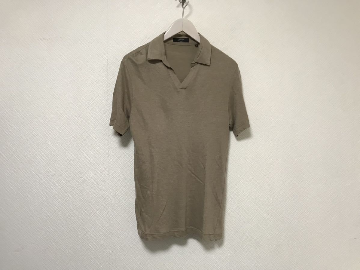 本物アングレーANGLAISコットン麻リネン半袖ポロシャツメンズサーフアメカジミリタリービジネスゴルフ茶ブラウンL日本製拍卖