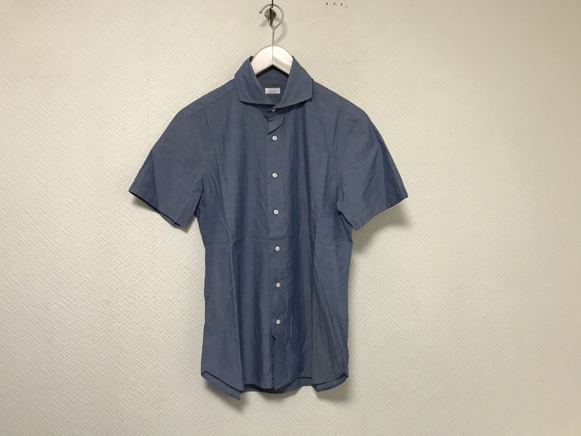 美品本物エディフィスEDIFICEコットンドレス半袖シャツメンズサーフアメカジワークビジネススーツ青ブルー日本製46M拍卖
