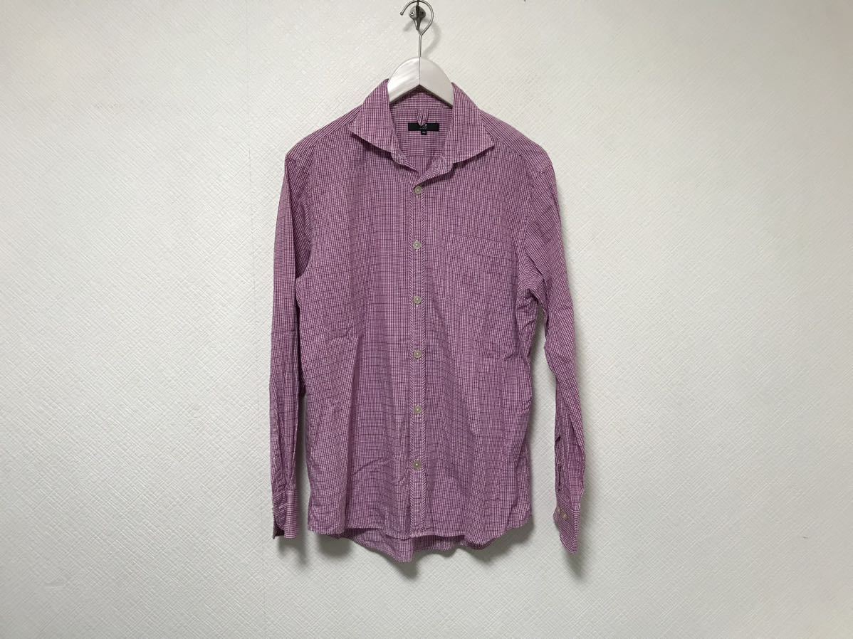 本物ニジュウサンクオム23区HOMMEコットンギンガムチェック柄長袖シャツサーフアメカジミリタリーワークビジネススーツメンズ46Mピンク拍卖