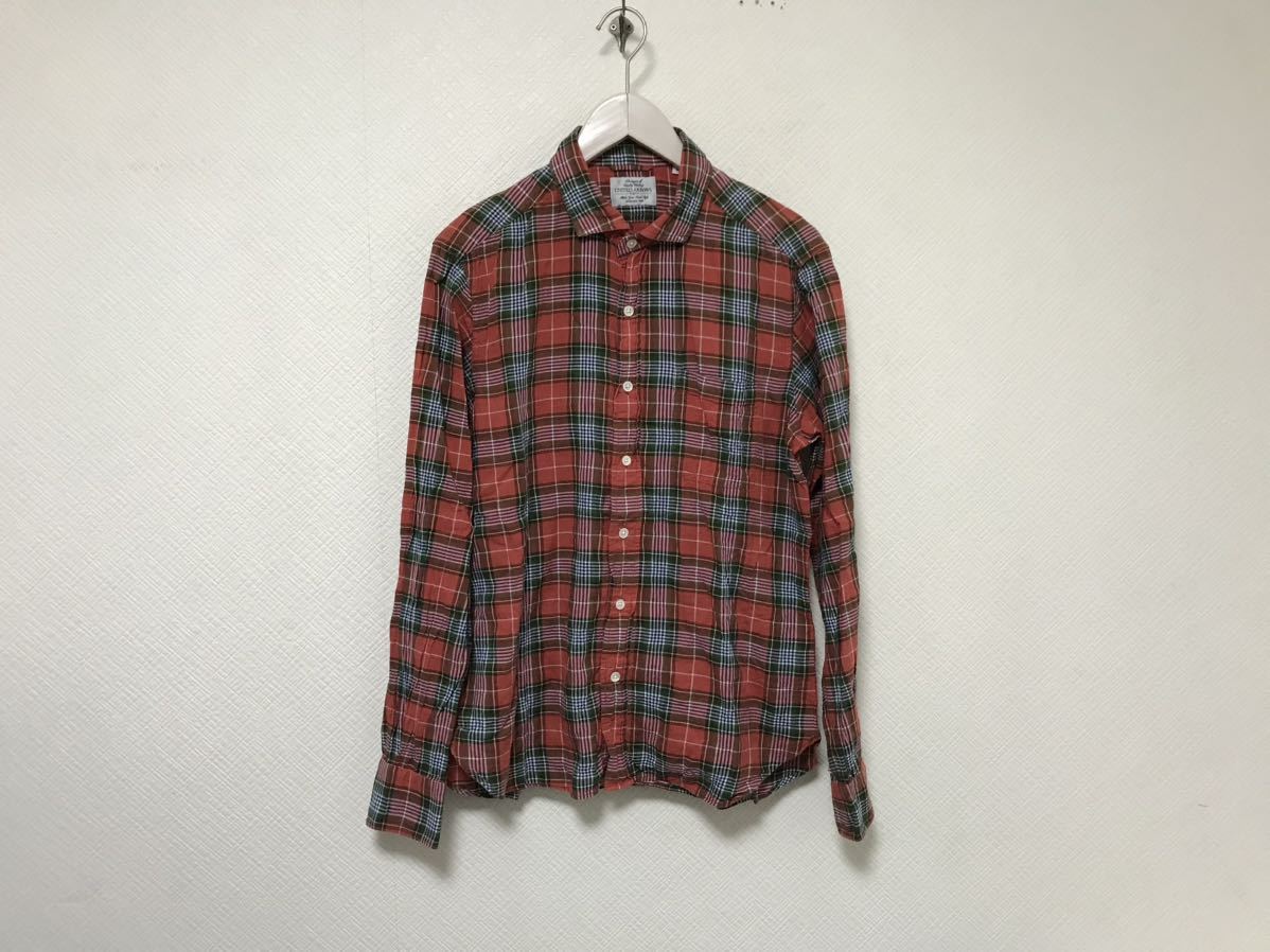 本物ユナイテッドアローズUNITEDARROWSコットンチェック柄長袖シャツメンズワークサーフアメカジミリタリービジネススーツ赤レッドL拍卖