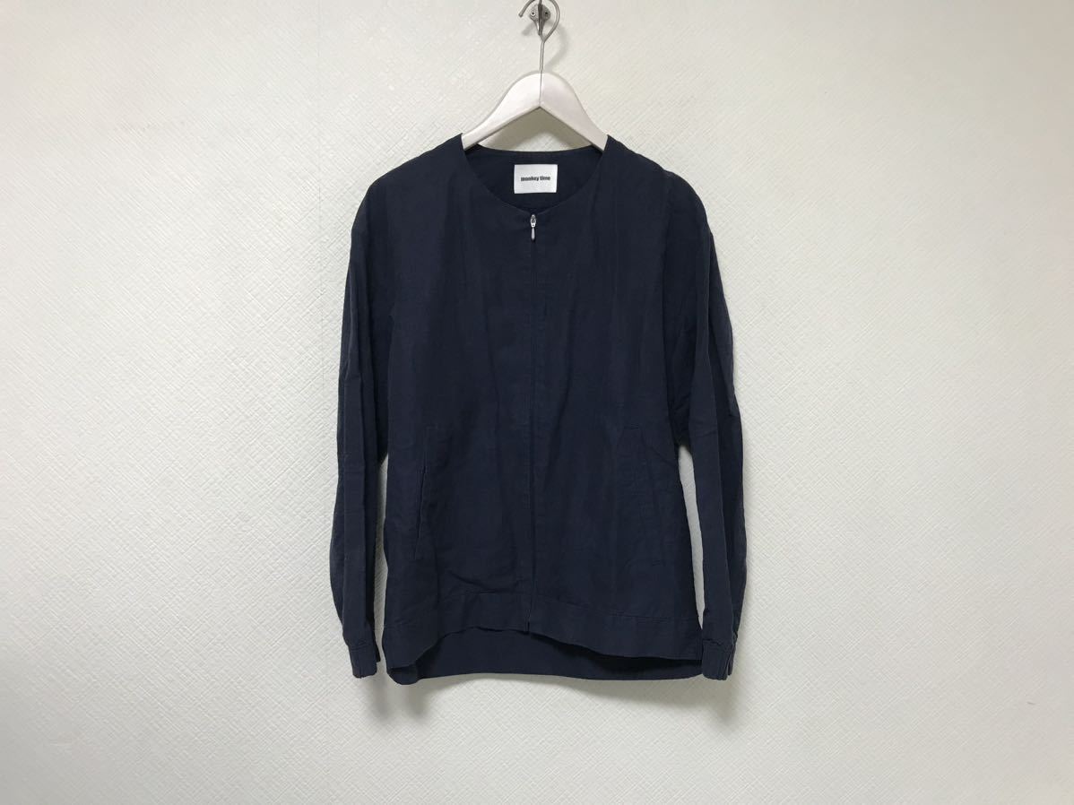 本物モンキータイムmonkeytimeユナイテッドアローズコットン麻リネンノーカラーミリタリージップジャケットスーツアメカジサーフ紺S拍卖