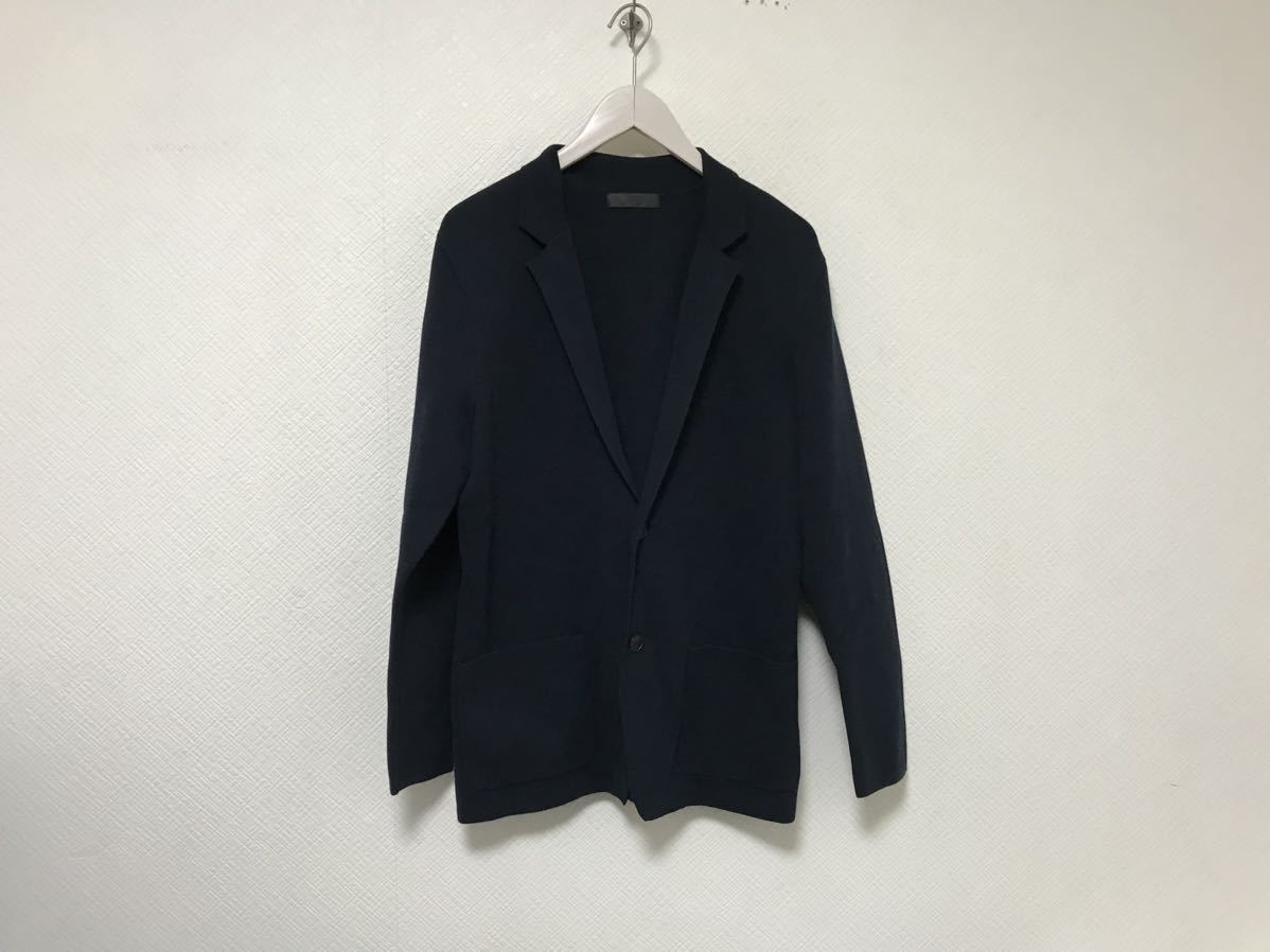 本物ユニクロUNIQLOコットンニットテーラードジャケットスーツビジネスアメカジサーフミリタリー紺ネイビーM拍卖