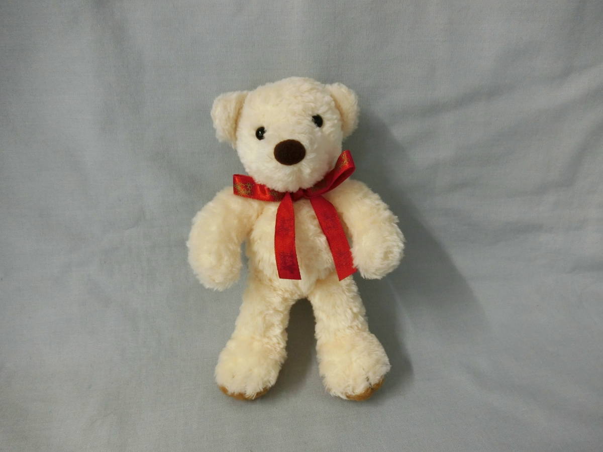 【最終値下げ】サンアロー くま ぬいぐるみ 赤リボン かわいい ほのぼの 座れる 全長18センチ 白 しろくまちゃん拍卖