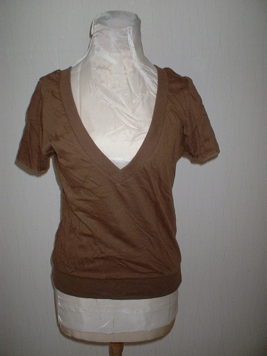 K① 美品☆即買♪CLEF DE SOL 茶 前後両Vネック 後ろ編み上げセクシーカットソー ステキ拍卖