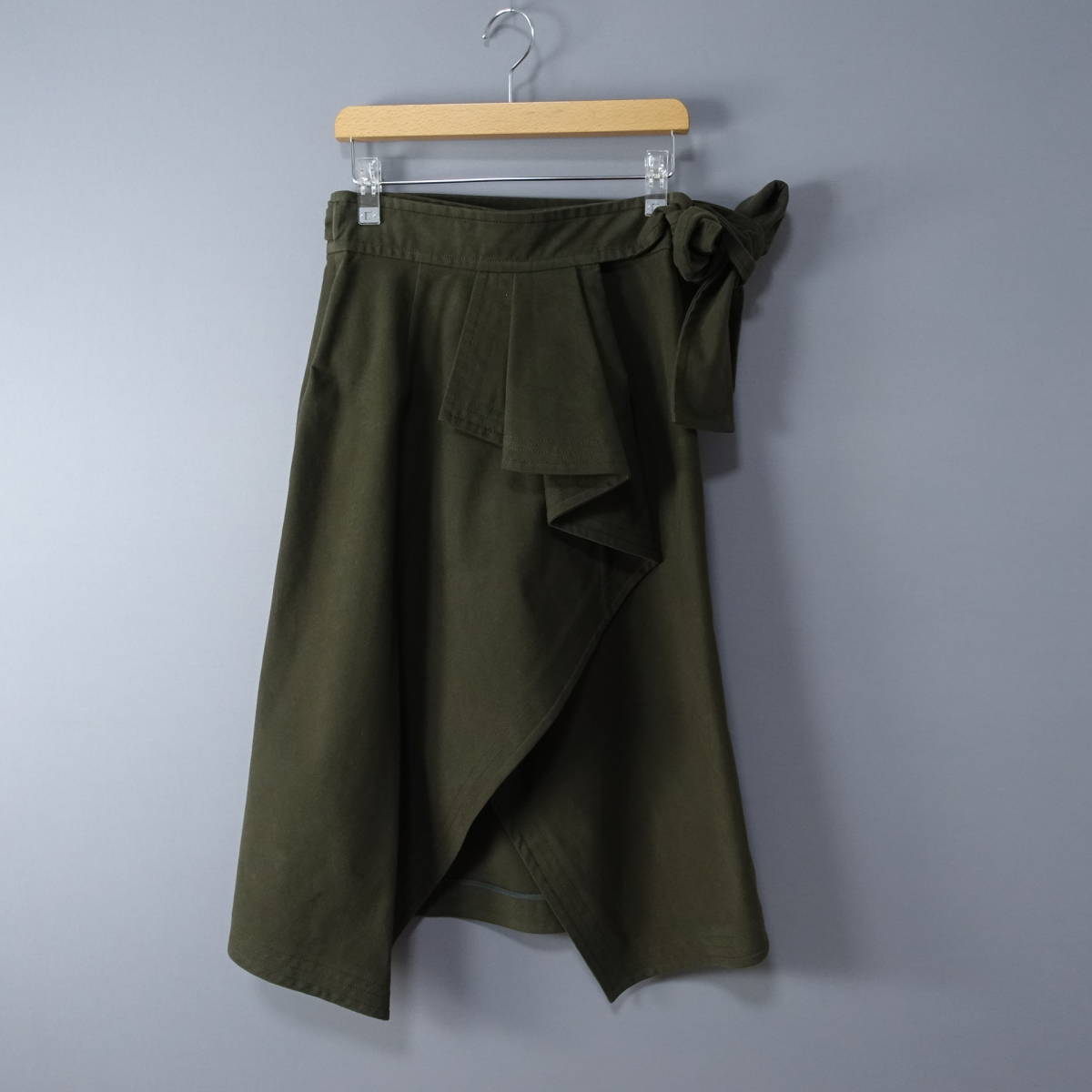 ☆美品☆M fil /エムフィル/日本製/変形巻きスカート/カーキ/レディースMサイズ相当/38/オリーブ/緑拍卖