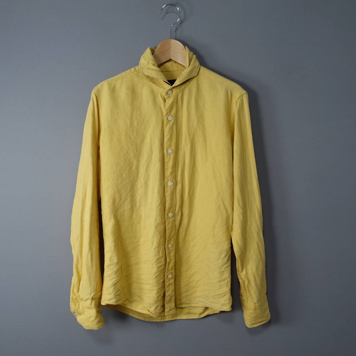 nano・universe × junhashimoto/ナノユニバース×ジュンハシモト /S/リネン100%シャツ/イエロー/黄色/メンズ/長袖拍卖