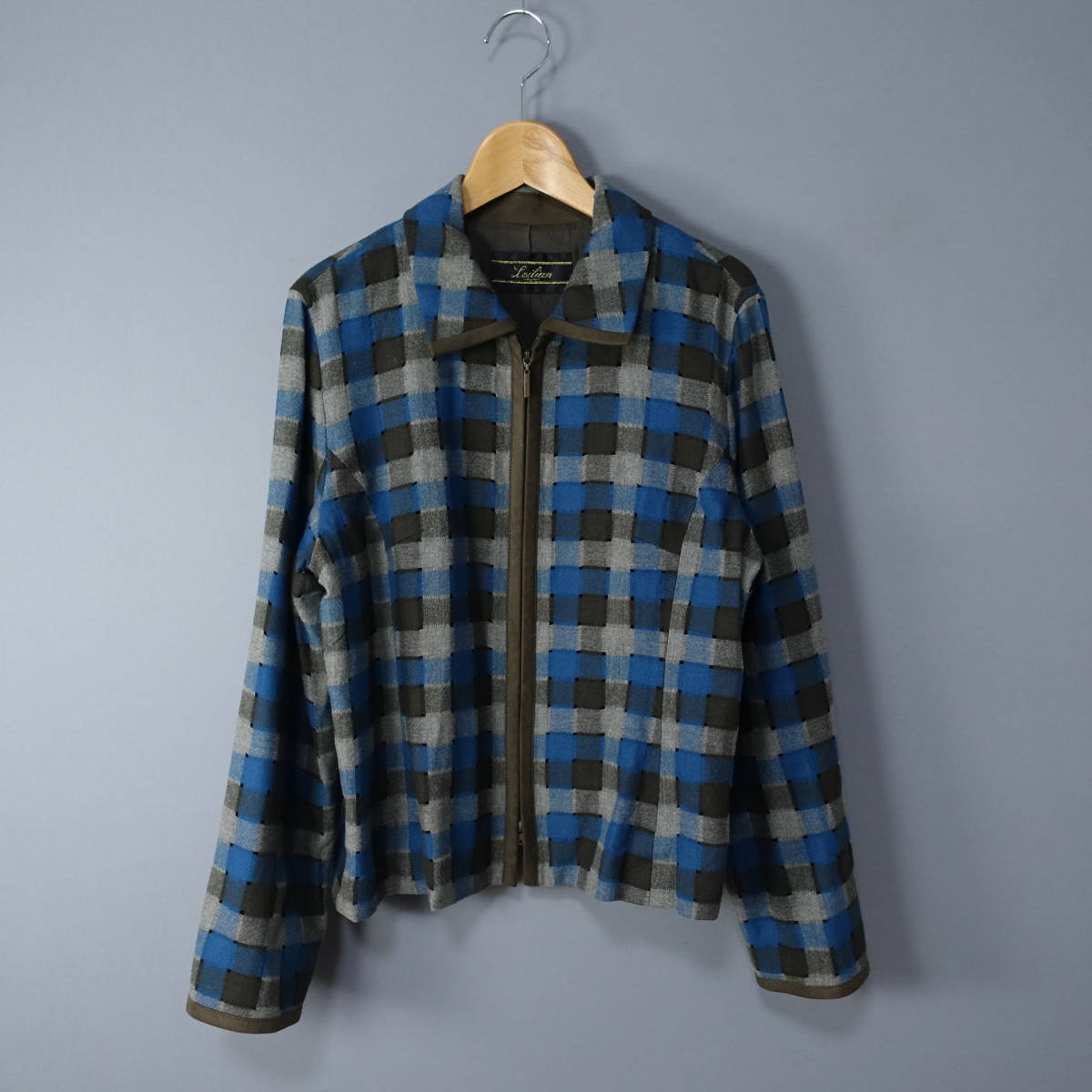 Leilian/レリアン/13/日本製/ウール100%ジャケット/ブルー×グレー/レディース/長袖/シャツ/ブルゾン拍卖