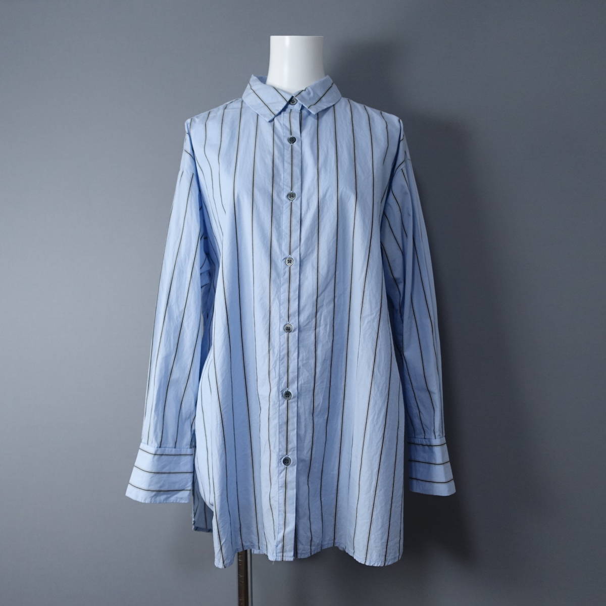 Simplicite/シンプリシテェ/ストライプシャツ/ライトブルー/水色/レディース/ブラウス/オーバーサイズ/ビッグシルエット拍卖