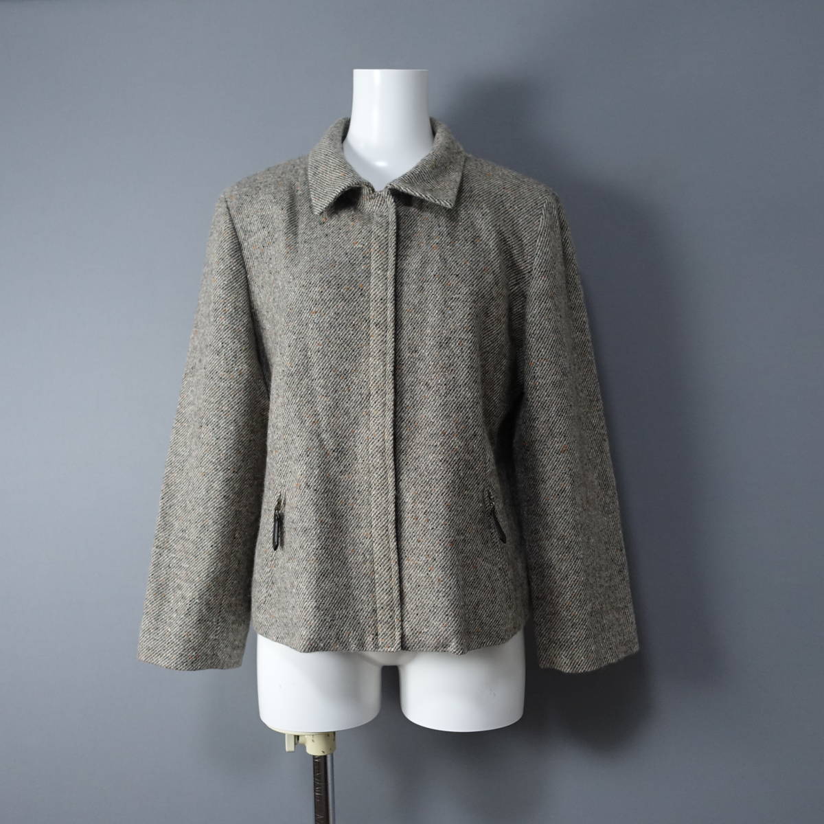 美品美品☆Leilian/レリアン/9/日本製/ウール混/アンゴラ混ジャケット/グレー/レディース//長袖/トップス/ブルゾン拍卖