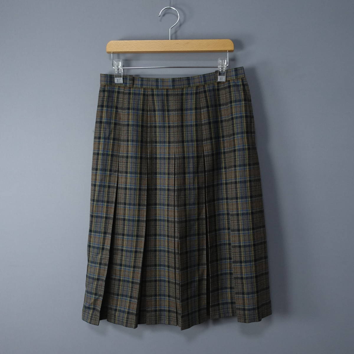 ☆美品☆Leilian/レリアン/9/ウール100%スカート/グリーン系/チェック/レディース/フレア拍卖