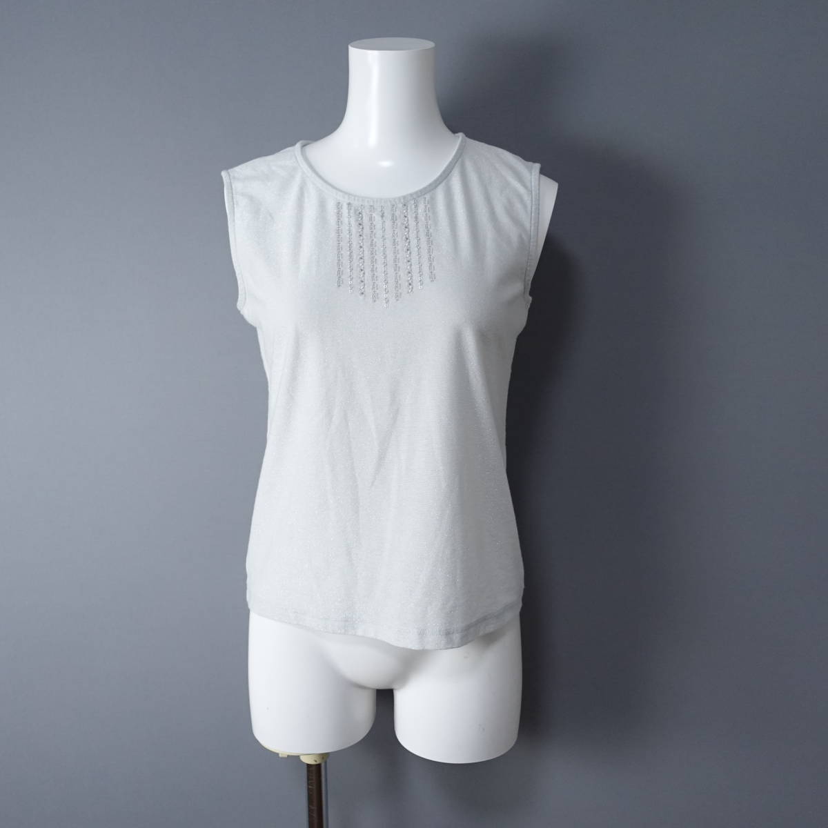 Leilian/レリアン/9/日本製ノースリーブ/ストレッチ/カットソー/ライトグレー/レディース拍卖