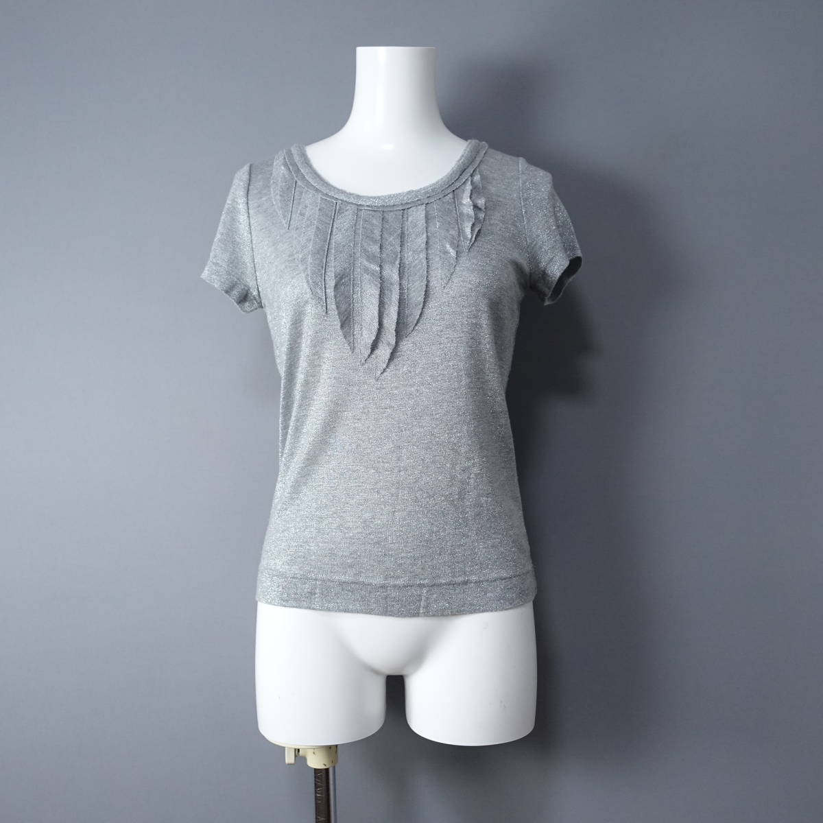 Leilian/レリアン/9/日本製/ストレッチ/半袖カットソー/シルバー/レディース/Tシャツ/ブラウス拍卖