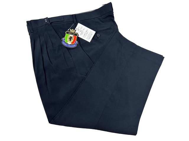 【送料無料】40515-2-b838-4 ウエスト77-83cm 股下71cm ネイビー系 ウエストアジャスター付き FRANCO COLLEZIONI 4タック スラックス拍卖