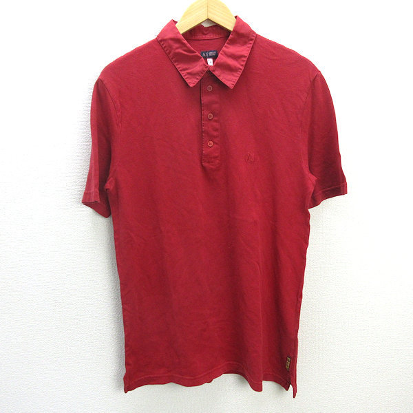 z■イタリア製■アルマーニジーンズ/ARMANIJEANS 半袖ポロシャツ 鹿の子【M】赤/men's/27【中古】拍卖