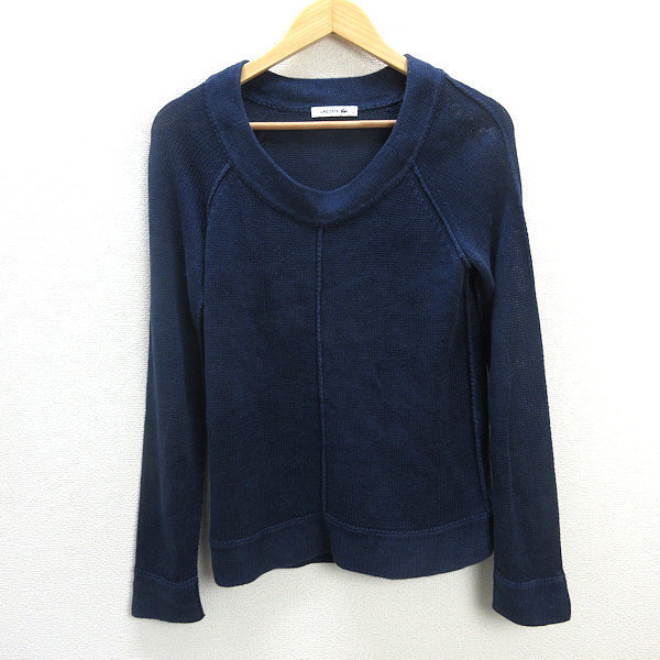 z■ラコステ/ LACOSTE リネンニットセーター【36】紺/LADIES/91【中古】拍卖