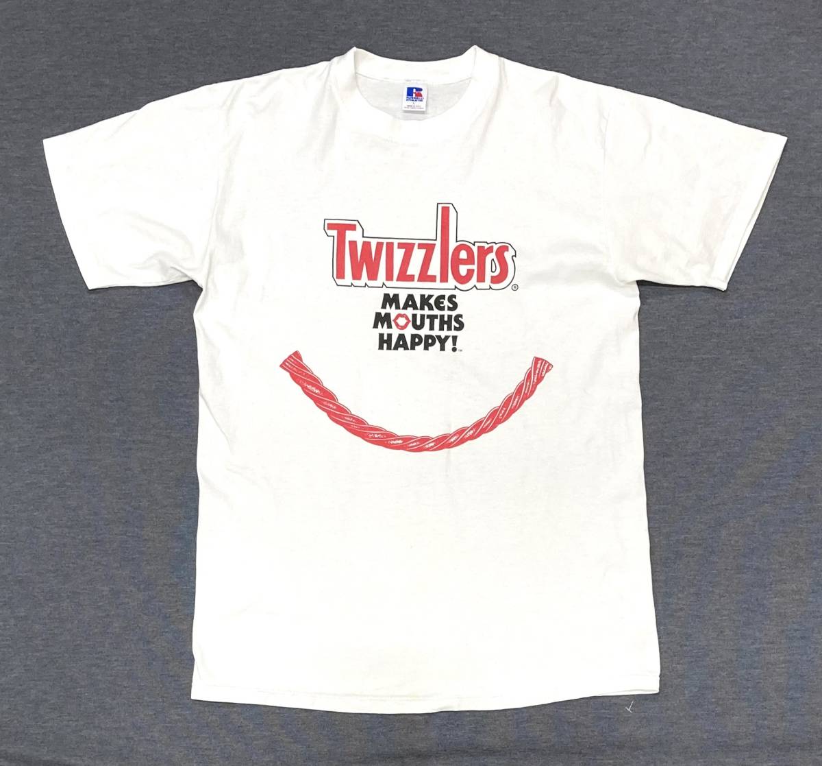 USA製 90s Twizzlers Tシャツ L 白 ツイズラー 企業 ビンテージ RUSSELL ATHLETIC ラッセル お菓子拍卖