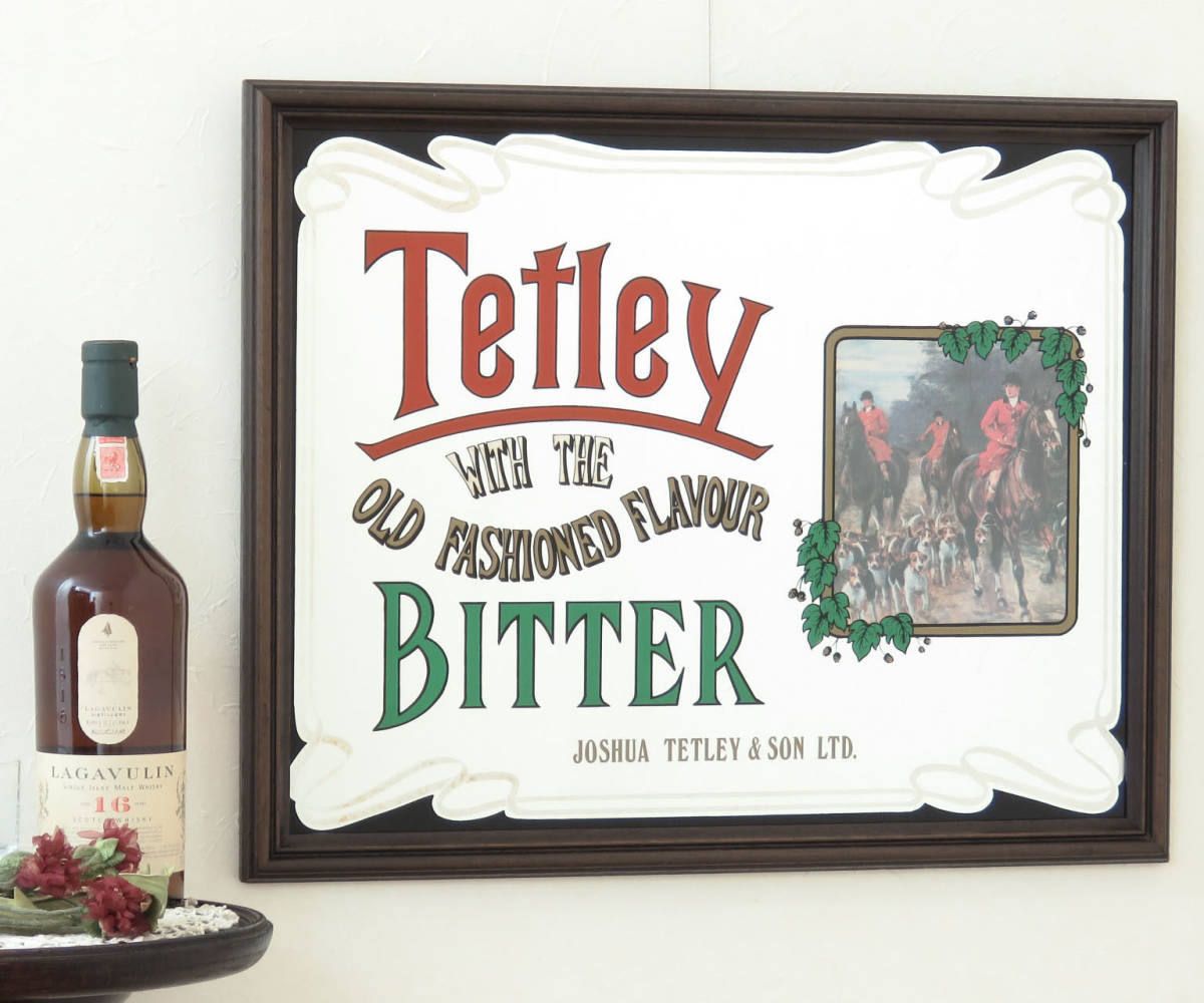 ビンテージパブミラー/テトレイ(TETLEY)イギリスのビール/壁掛け(吊り下げ)鏡/店舗什器(ディスプレイ レストラン)/インテリア雑貨/A-4491-9拍卖