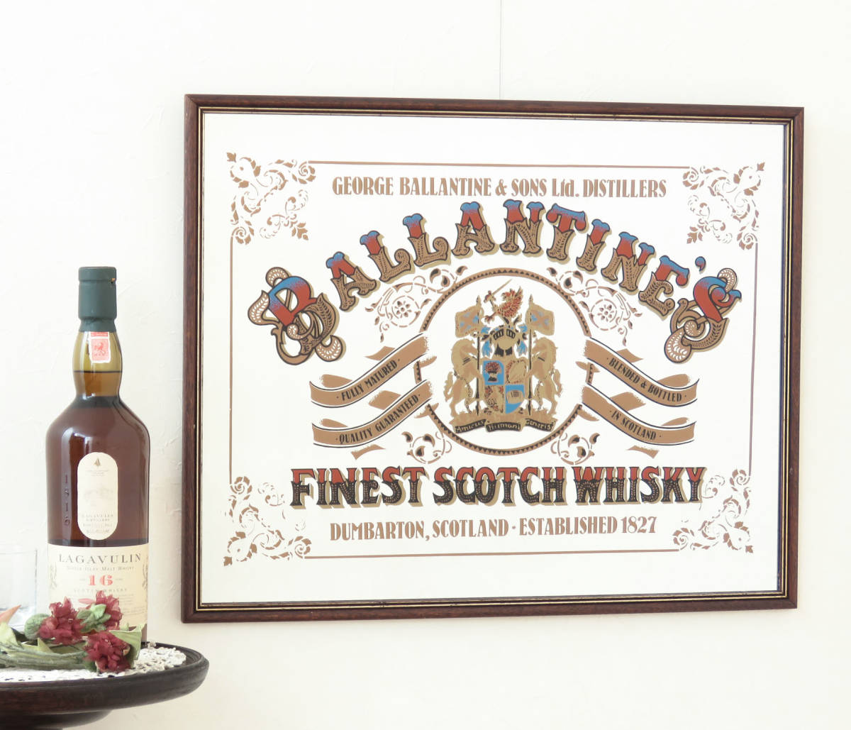 ビンテージパブミラー/バランタイン(Ballantine's)スコッチウィスキー/壁掛け鏡/店舗什器/ディスプレイ装飾/インテリア雑貨/内装/A-4491-10拍卖