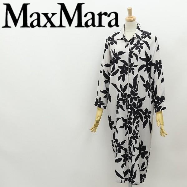 白タグ◆MaxMara マックスマーラ フラワー 花柄 シルク100% ドレス ワンピース グレー×ブラック 42拍卖