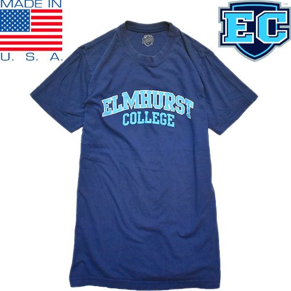 1点物◆USA製エルムハースト大学EC紺プリントTシャツ古着メンズSMレディースOKアメカジ90sストリート/スポーツMixブランド/カレッジ558597拍卖