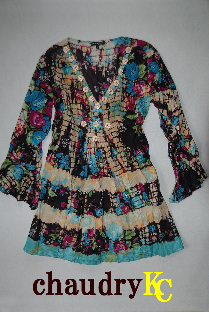 CHAUDY KC ワンピース サイズS エキゾチッククデザイン インディ フラワー&ビーズ拍卖