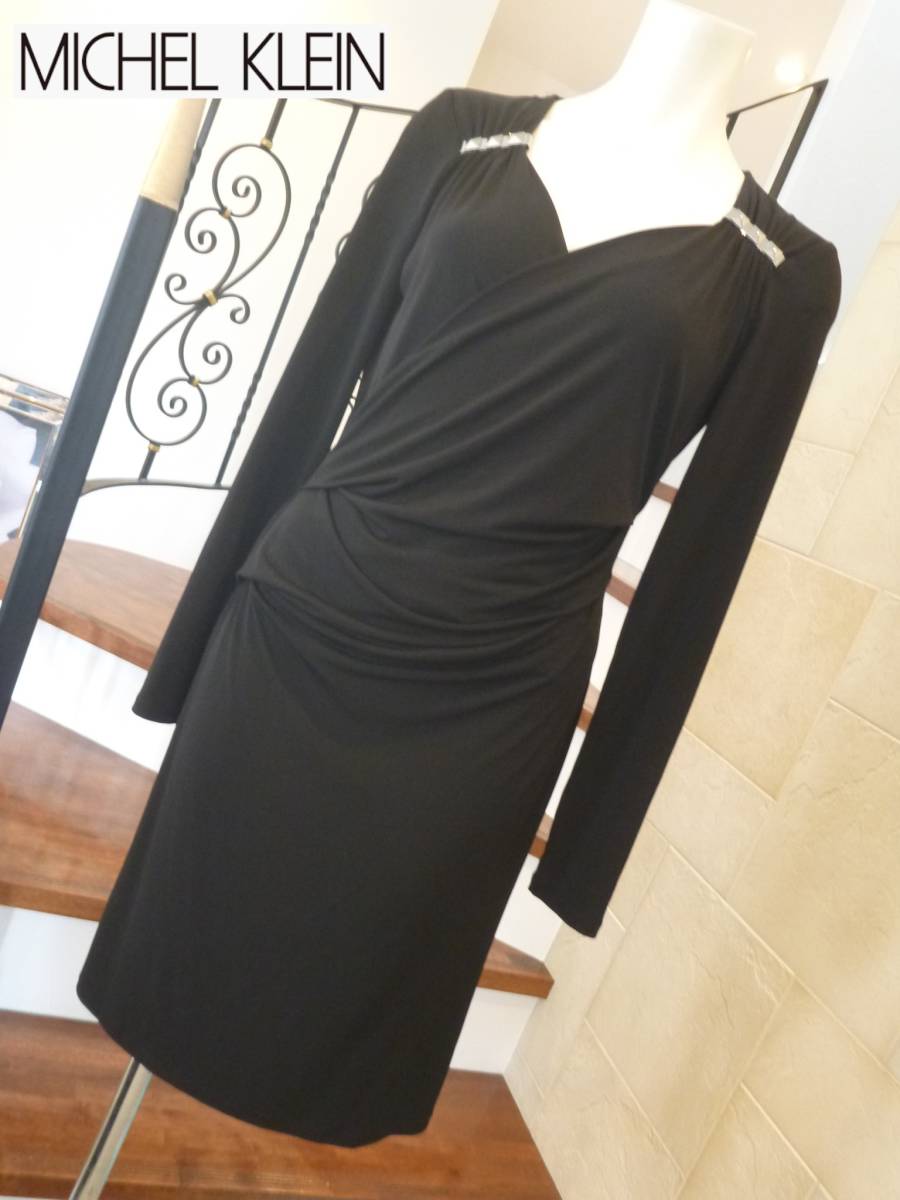 2.7万 超美品 MICHEL KLEIN ミッシェルクラン ★黒ブラック 美ライン ワンピース S拍卖