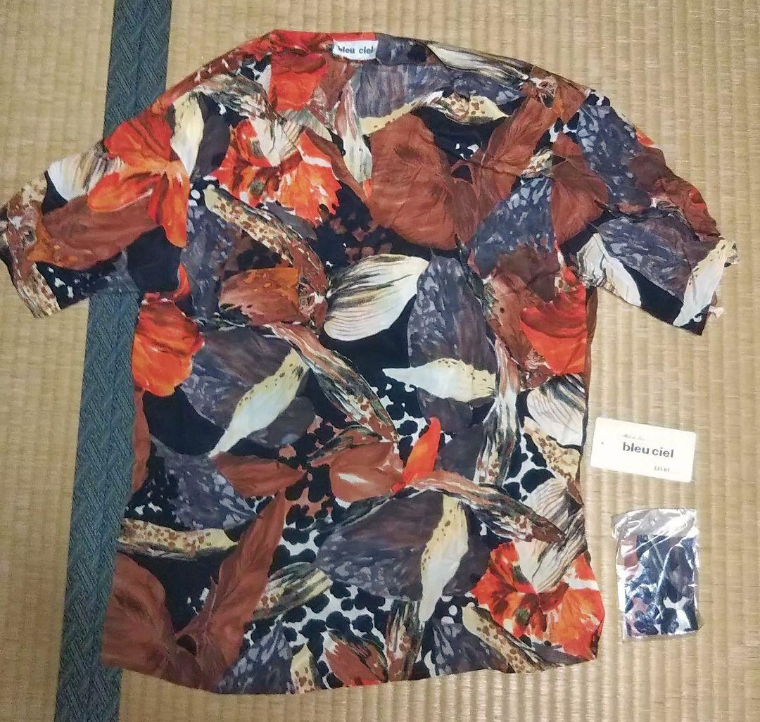 シルク シャツ ブラウス bleu ciel ブルーシエル 総柄 ボタニカル グラフィック イラスト拍卖