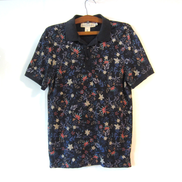 ほぼ新品 エイチアンドエム H&M ボタニカル柄ポロ ネイビー 総柄拍卖