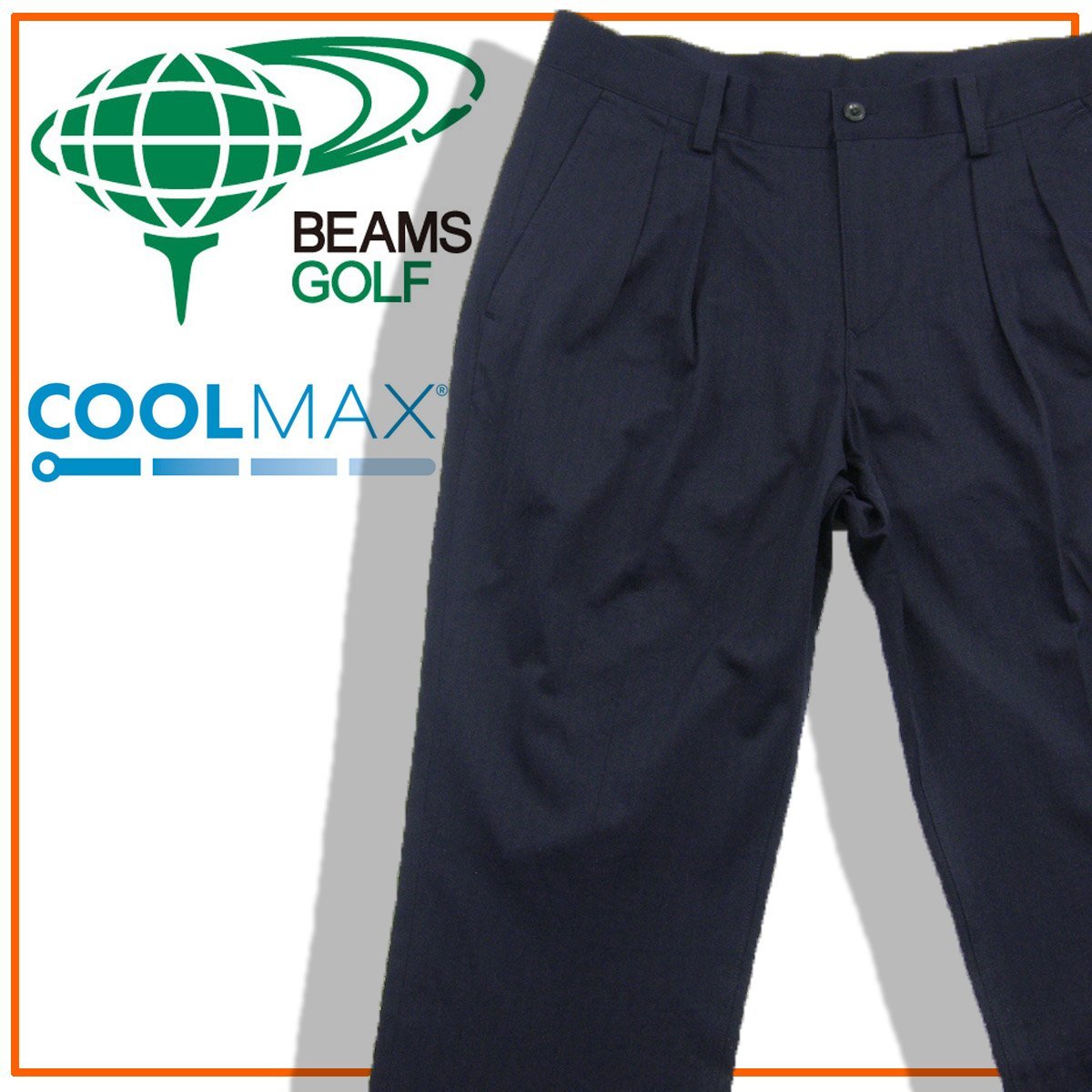 新品 【ビームスゴルフ × クールマックス】 ヘリンボーン ストレッチ 清涼 パンツ 46 春夏 ネイビー 紺 332496 BEAMS GOLF PURPLE LABEL拍卖