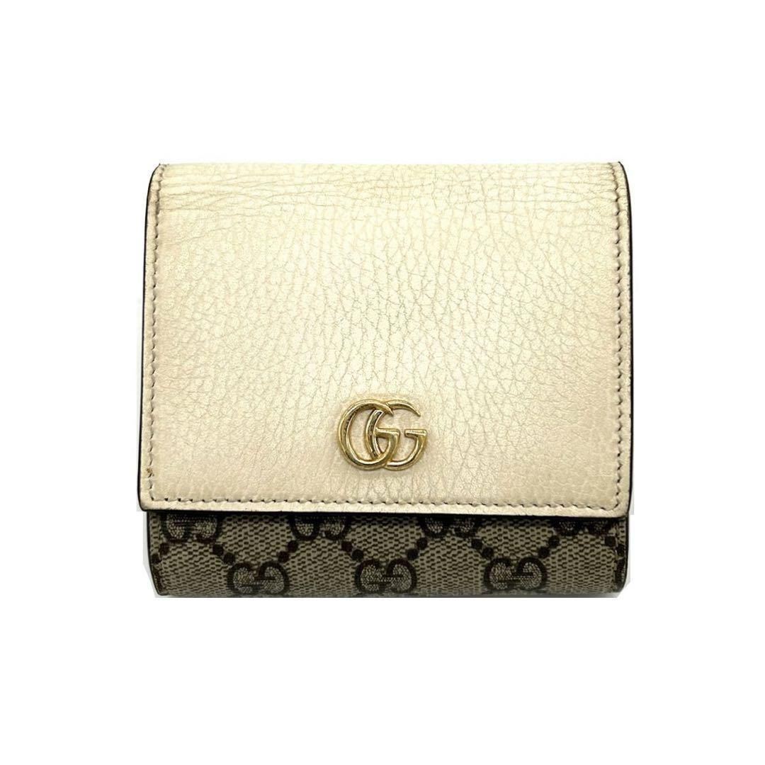 GUCCI グッチGGマーモント ウォレット ホワイト 財布 2つ折り財布 白 箱付き 小銭入れ ゴールド GGスプリーム コンパクト拍卖