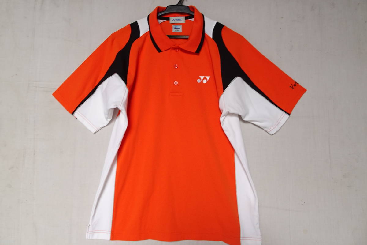 YONEX/ヨネックス/半袖ポロシャツ/ユニフォーム/Very Coolタグプリント/吸汗速乾/黒白切替/スポーツ/オレンジ/Lサイズ(6/16R5)拍卖
