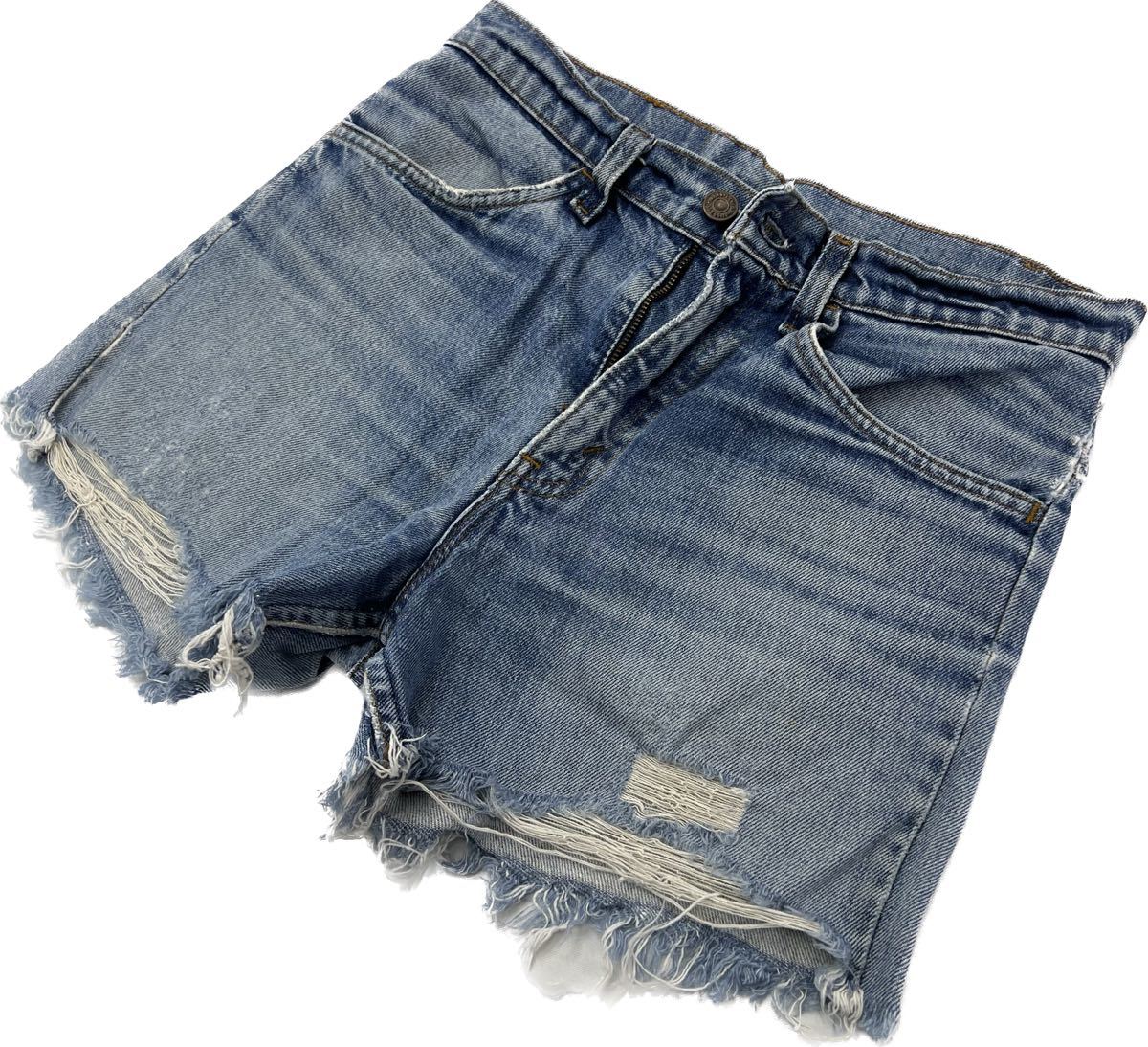 LEVIS ☆ 519 オレンジタブ 渋い風合い◎ ダメージ ショーツ 激短 ショートパンツ W30 アメカジ ストリート 古着MIX リーバイス■JS594拍卖