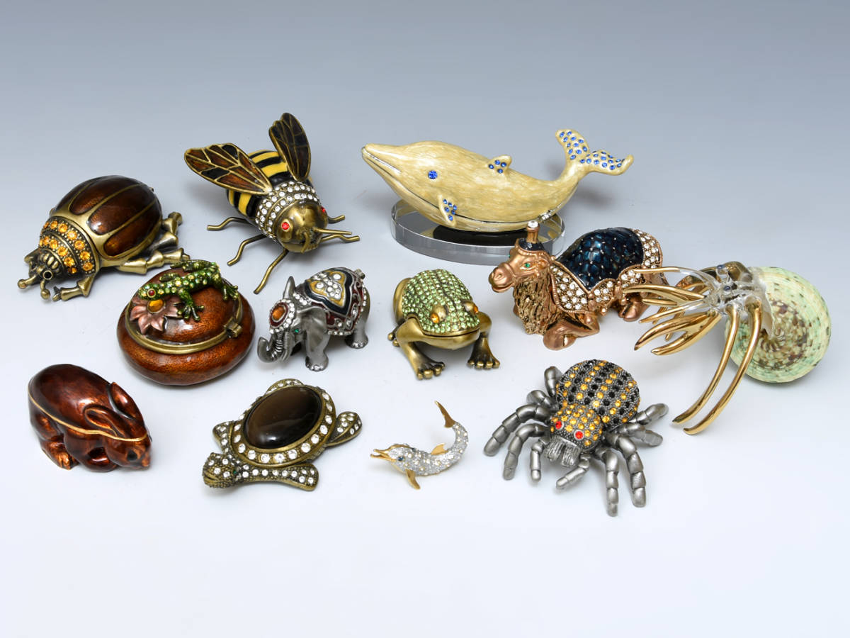 ピルケース 小物入れ まとめて12点 動物 ラインストーン ジュエリーボックス 宝石 置物 インテリア 金属工芸 z2533n拍卖