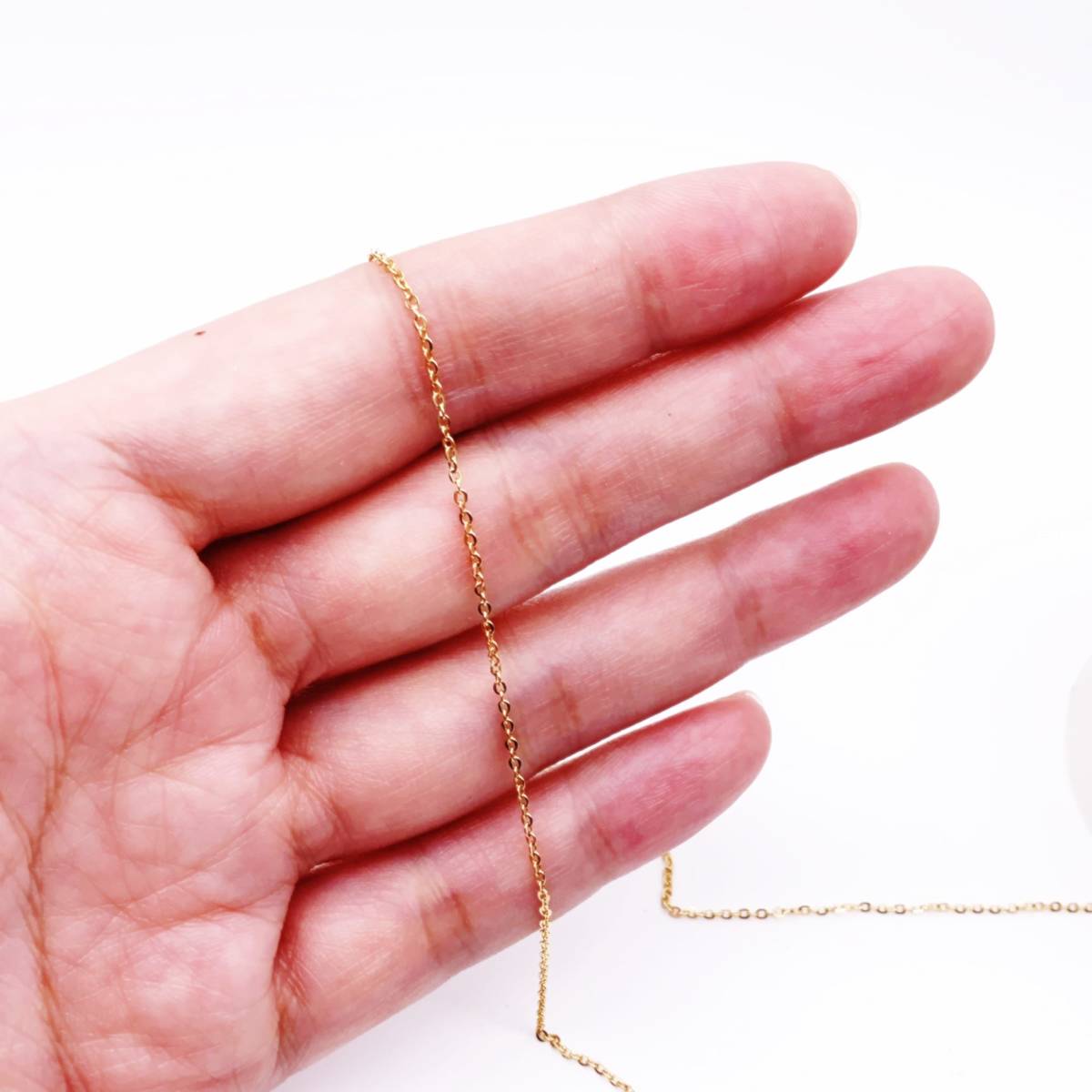 【45センチカット】極細 ステンレス製 アズキチェーン 1.7x0.3mm ゴールド拍卖