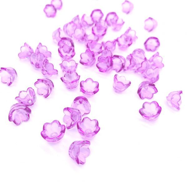涼しげなお花のアクリルビーズ  12g 約50個 クリアパープル拍卖