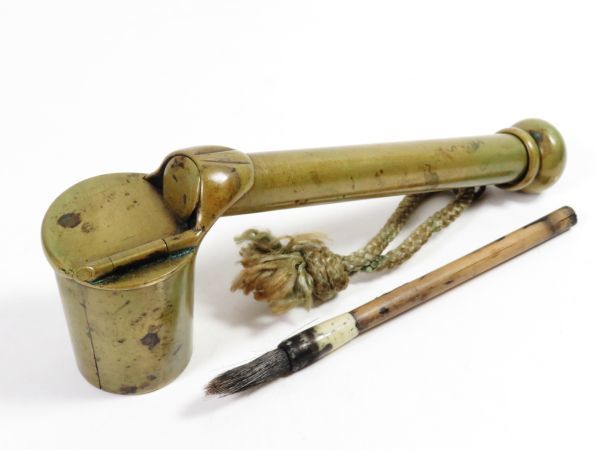 【5236】明治期 堤物 書道具 銅製 矢立 (初品・買取品)拍卖