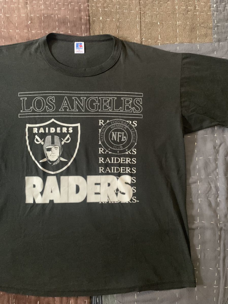 80s 90s XL russell Los Angels RAIDERS vintage Tシャツ ブラック 黒 NFL レイダース ラッセル ビンテージ拍卖