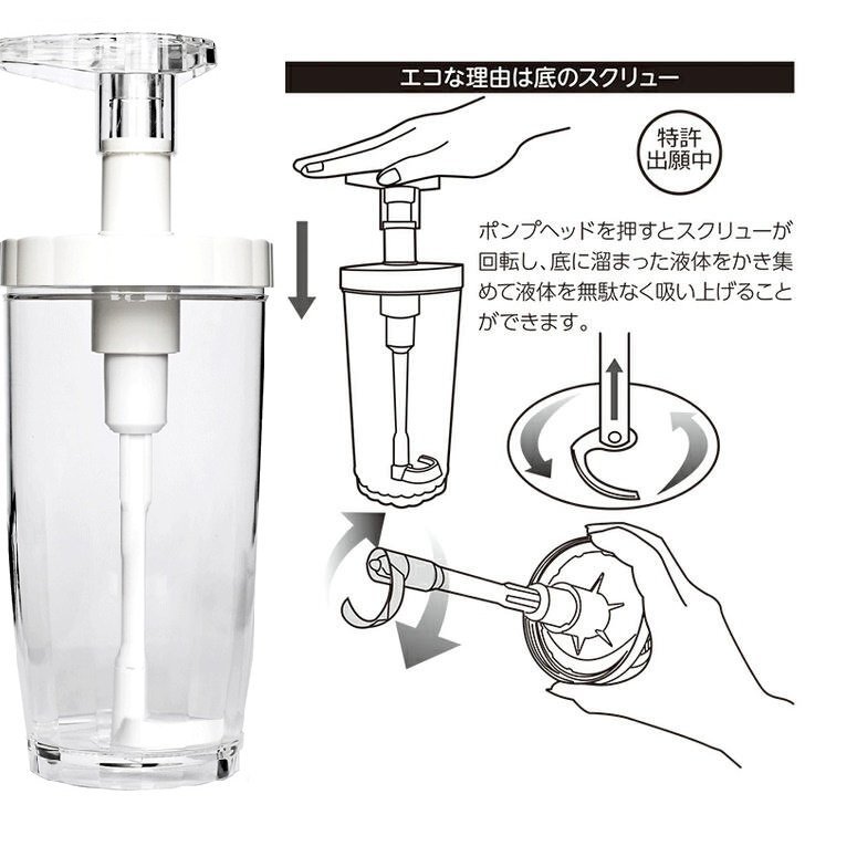 【日本製 】アモーレ520★Dayシリーズ ソープディスペンサー 520ml/ホワイト★最後までスムーズに使える!特許出願中の先端スクリュー拍卖