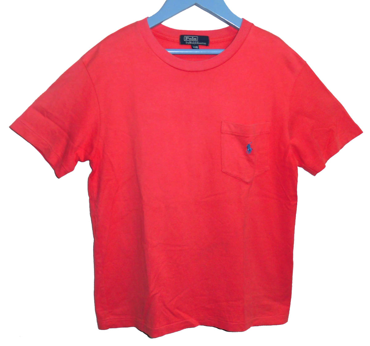 美品 RALPH LAUREN ラルフローレン KIDS 子供服 胸ポケット Tシャツ 140 コーラルレッド拍卖
