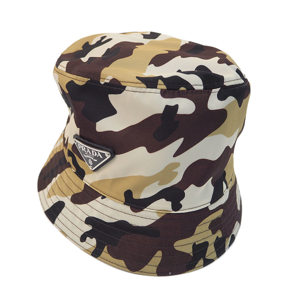 プラダ ナイロンハット ブラウンベージュ 1HC137 レディース ナイロン バケットハット 帽子 PRADA 中古拍卖