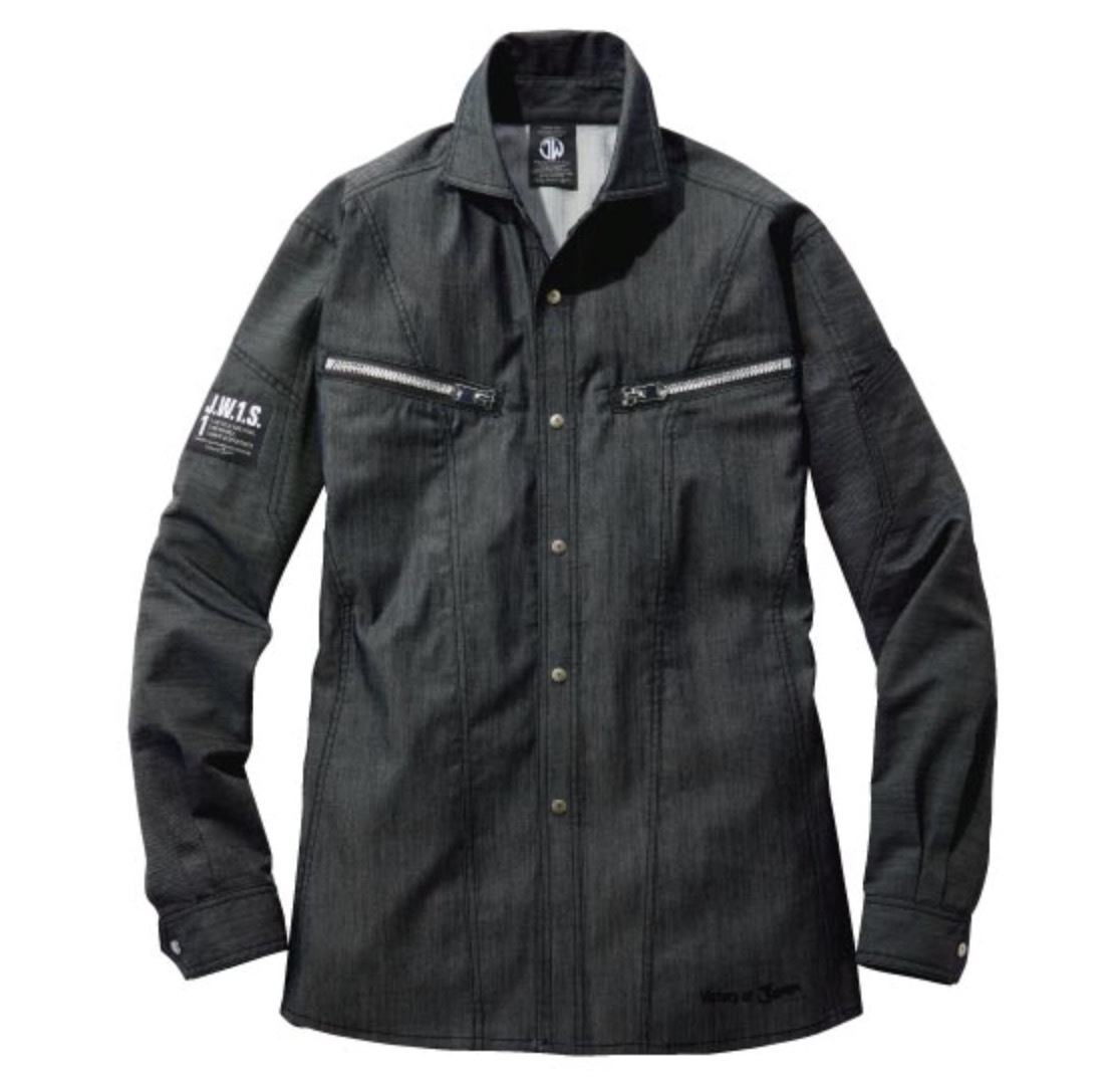 新品即決 JAWIN 57404 春夏 ストレッチ長袖シャツ ブラック ジャウィン 自重堂 デニム JICHODO拍卖