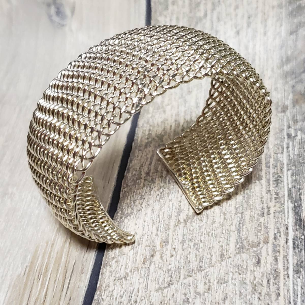 ◇ silver ◇ メッシュ 極太 バングル   / シルバー ブレス 編み ブレスレット拍卖
